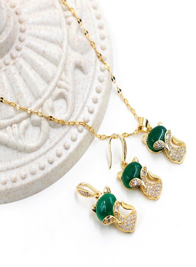 Tobestu Green Jade Fox Necklace and Earrings Set Gold Plated, Cute Fox Pendant Lovely Animal Jewelry Valentines Gifts for Women Y4447 (Simulated Jade) - Image 5